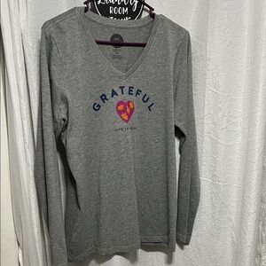 Life Is Good Gray V-Neck Shirt with Grateful Heart Design - NWOT